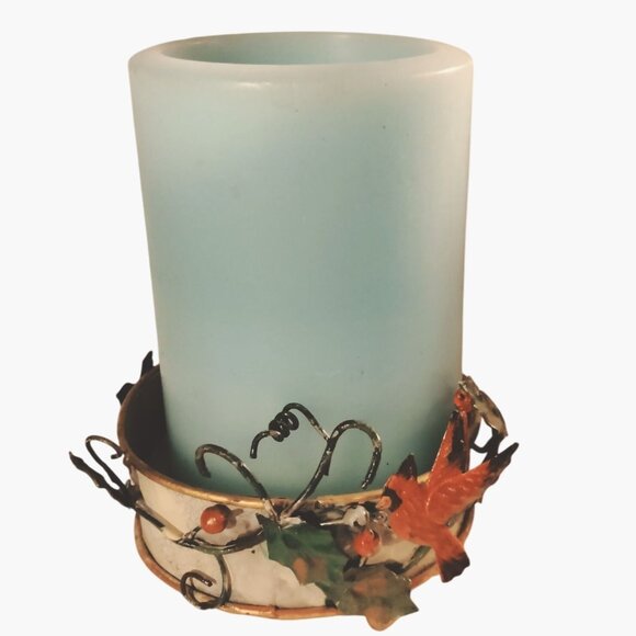 Decorative Metal Candle holder Cardinal Bird Leaf Rustic Cottage Cabin Lodge - Picture 1 of 9